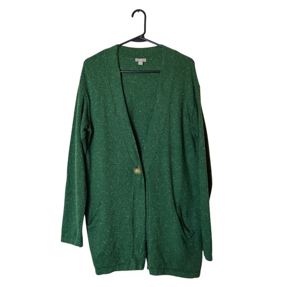 J. Jill Angora Blend Oversized One Button Cardigan Speckled Pine Green Medium - Picture 1 of 10